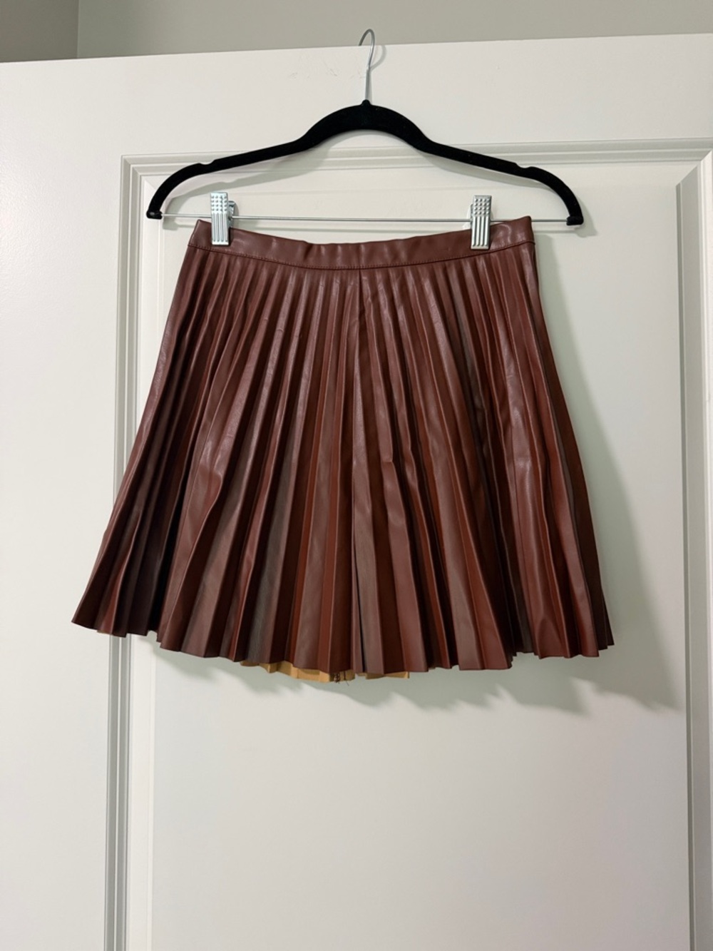 Gilli Pleated Faux Leather Mini Skirt - Chocolate Brown